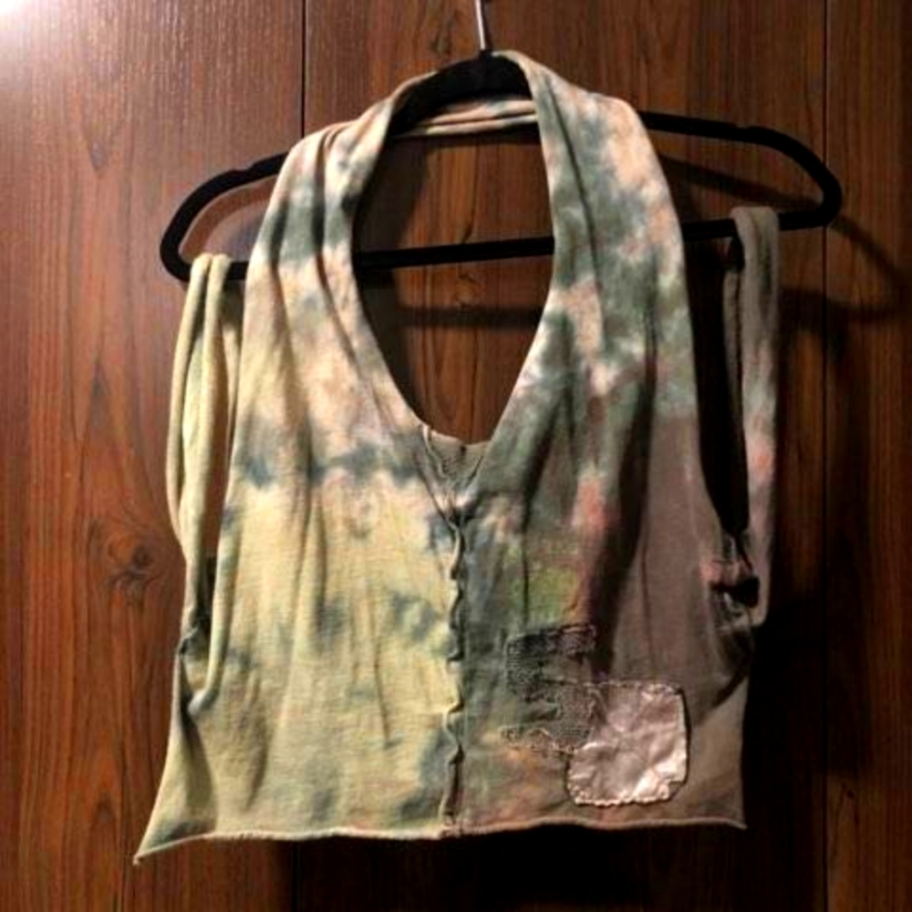 Tag rag halter neck tie back tie die top